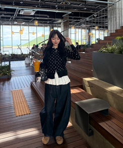 ドットラウンドニットカーディガン BLACK