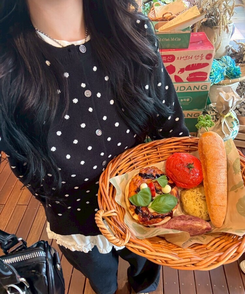 ドットラウンドニットカーディガン BLACK