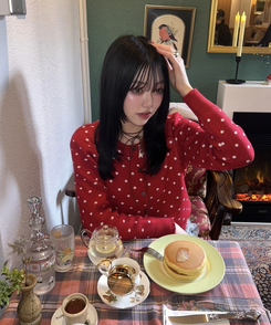 ドットラウンドニットカーディガン RED