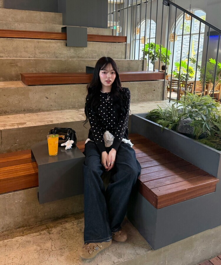 ドットラウンドニットカーディガン BLACK