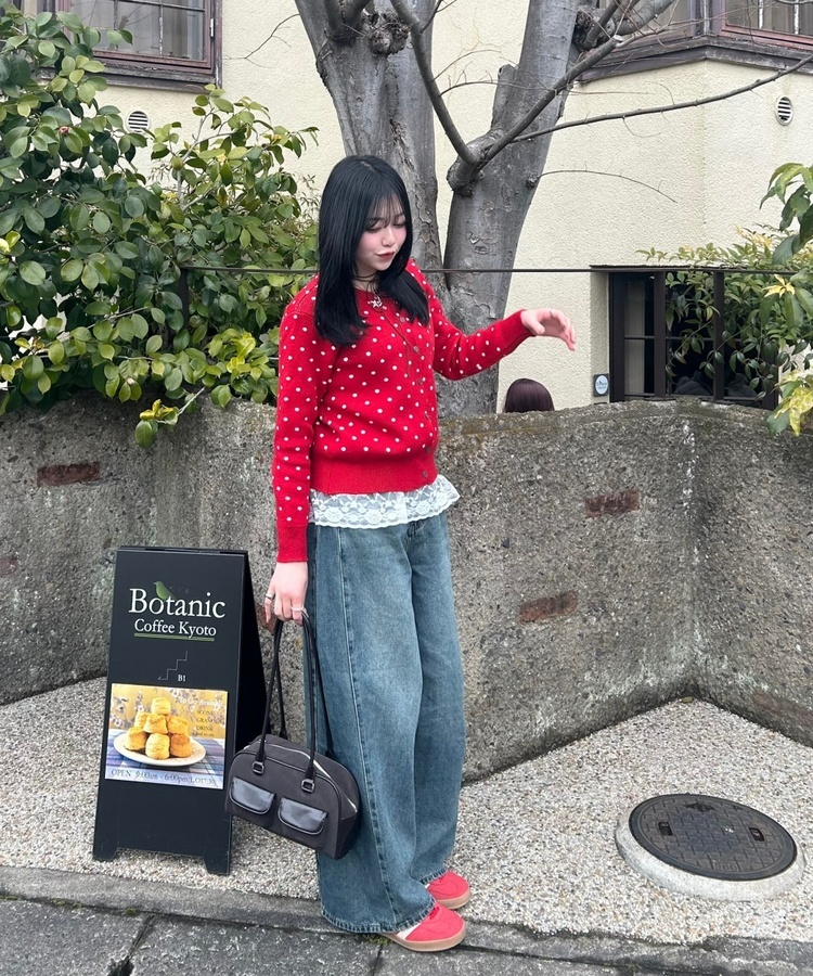 ドットラウンドニットカーディガン RED