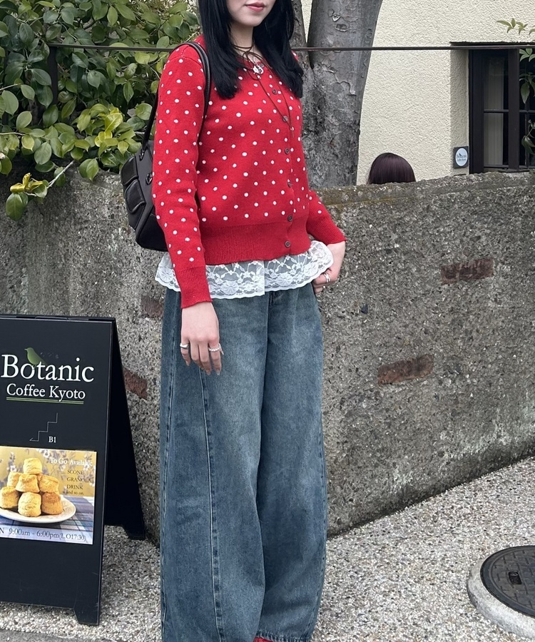ドットラウンドニットカーディガン RED