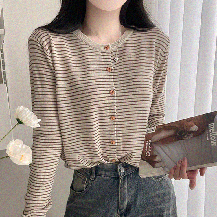 ストライプラウンドカーディガン BEIGE