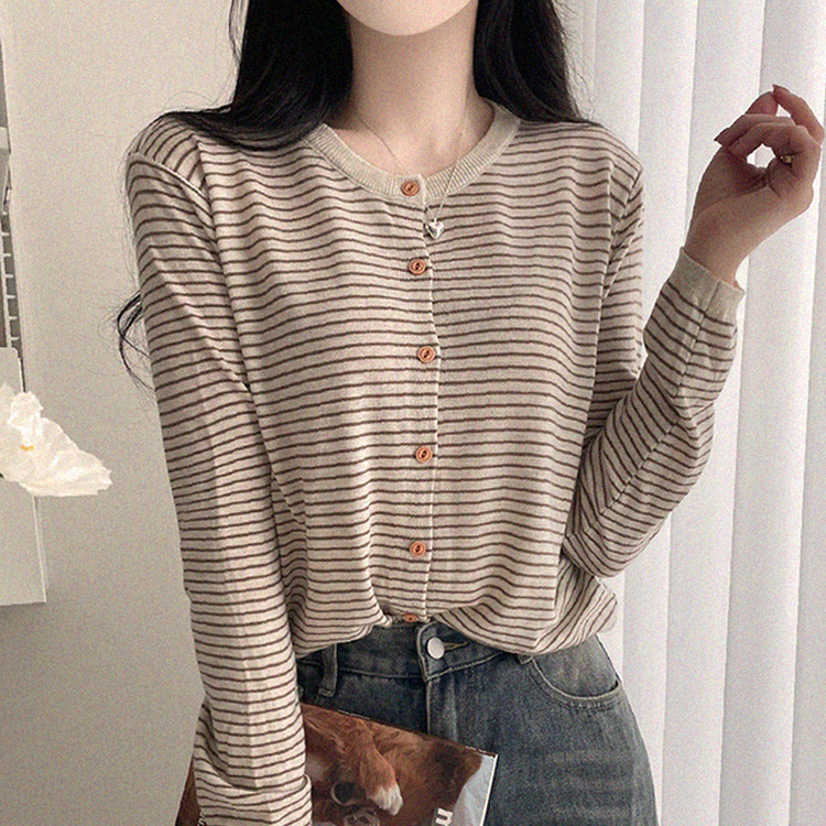 ストライプラウンドカーディガン BEIGE