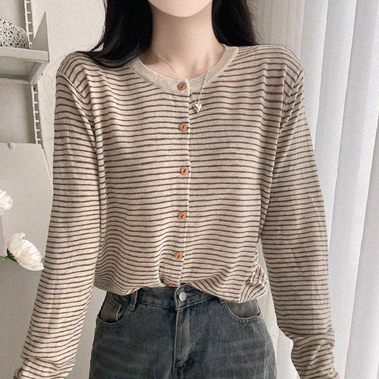 ストライプラウンドカーディガン BEIGE