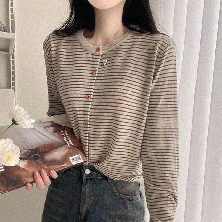 ストライプラウンドカーディガン BEIGE