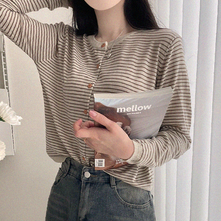 ストライプラウンドカーディガン BEIGE