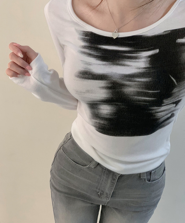 プリンティングソフトスリムTシャツ WHITE