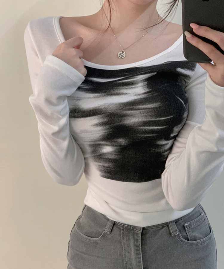 プリンティングソフトスリムTシャツ WHITE
