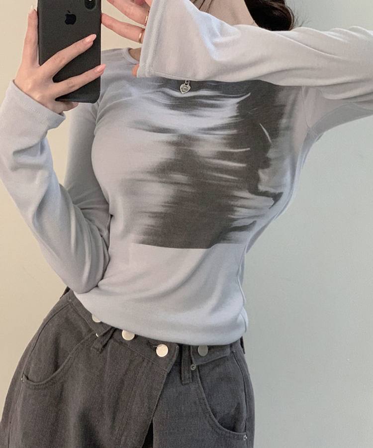 プリンティングソフトスリムTシャツ GREY