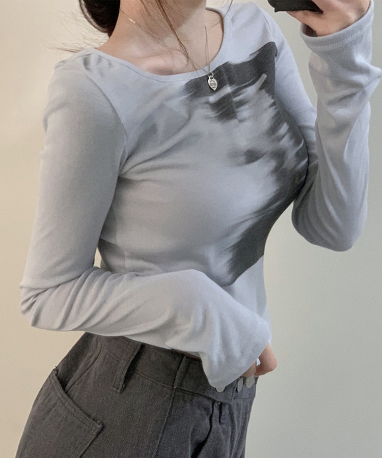 プリンティングソフトスリムTシャツ GREY