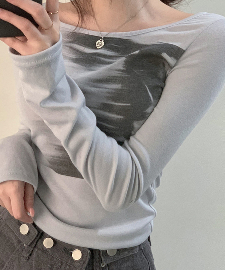 プリンティングソフトスリムTシャツ GREY
