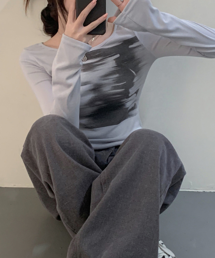 プリンティングソフトスリムTシャツ GREY