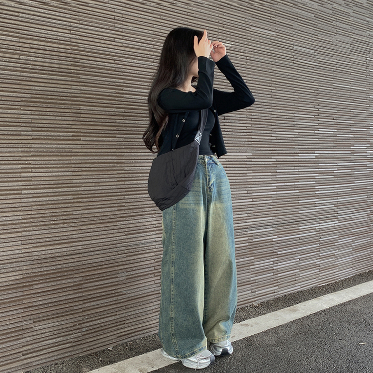 【SET】クロップスリムVネックカーディガン BLACK