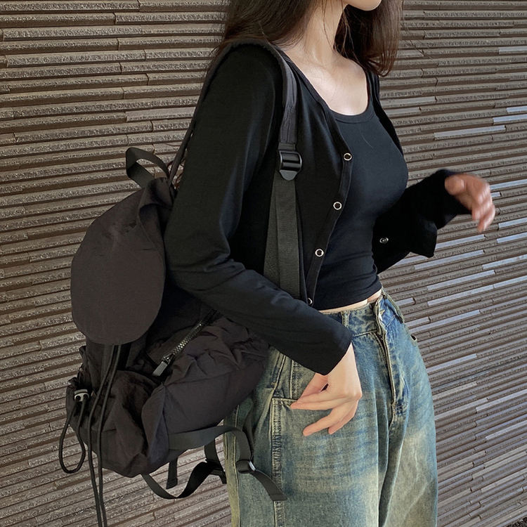 【SET】クロップスリムVネックカーディガン BLACK