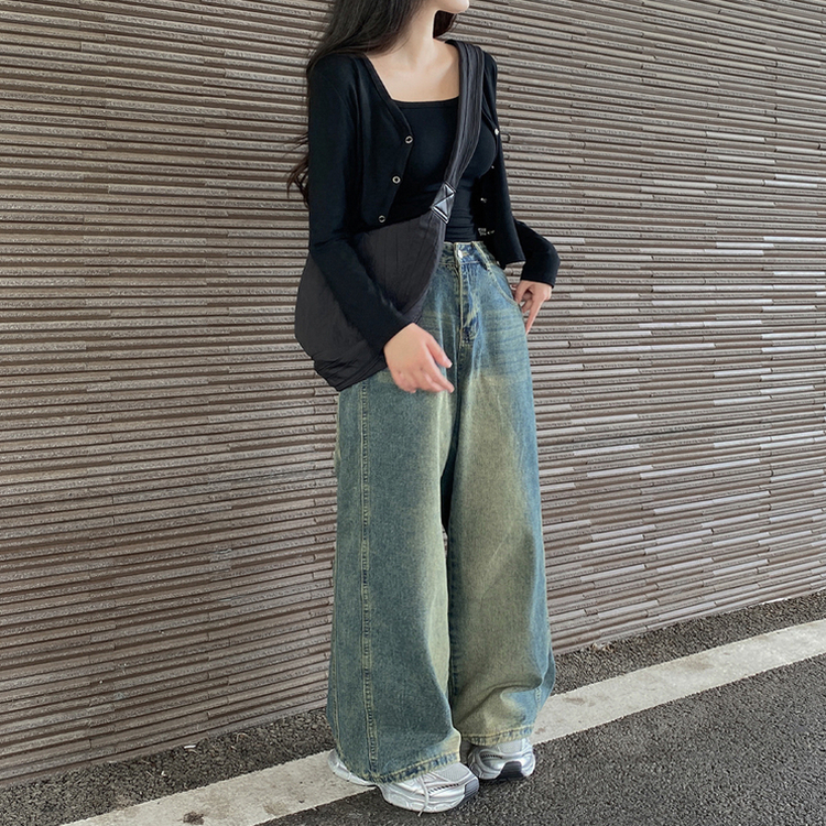 【SET】クロップスリムVネックカーディガン BLACK