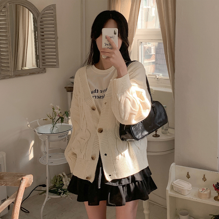 レイヤードケーブルニットカーディガン IVORY