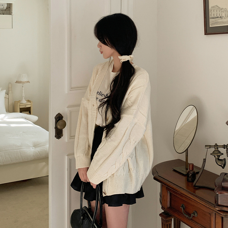 レイヤードケーブルニットカーディガン IVORY