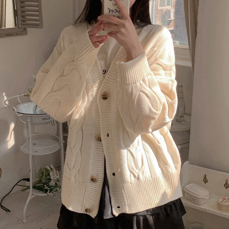 レイヤードケーブルニットカーディガン IVORY