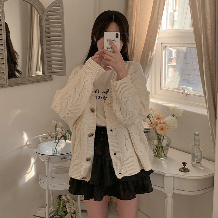 レイヤードケーブルニットカーディガン IVORY