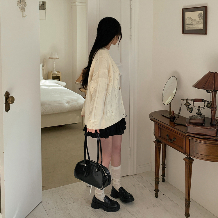 レイヤードケーブルニットカーディガン IVORY