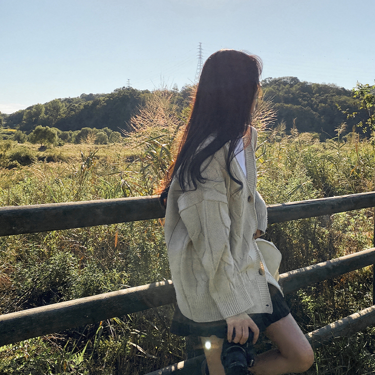 レイヤードケーブルニットカーディガン BEIGE