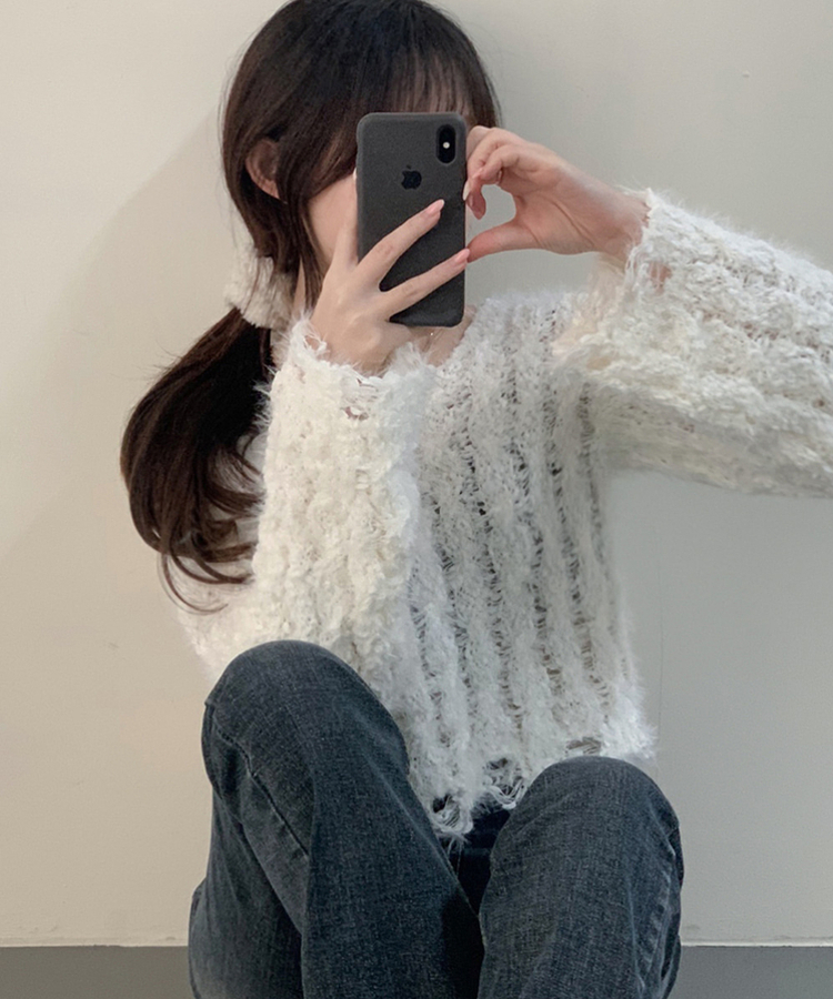 ビンテージユニーククロップニット IVORY