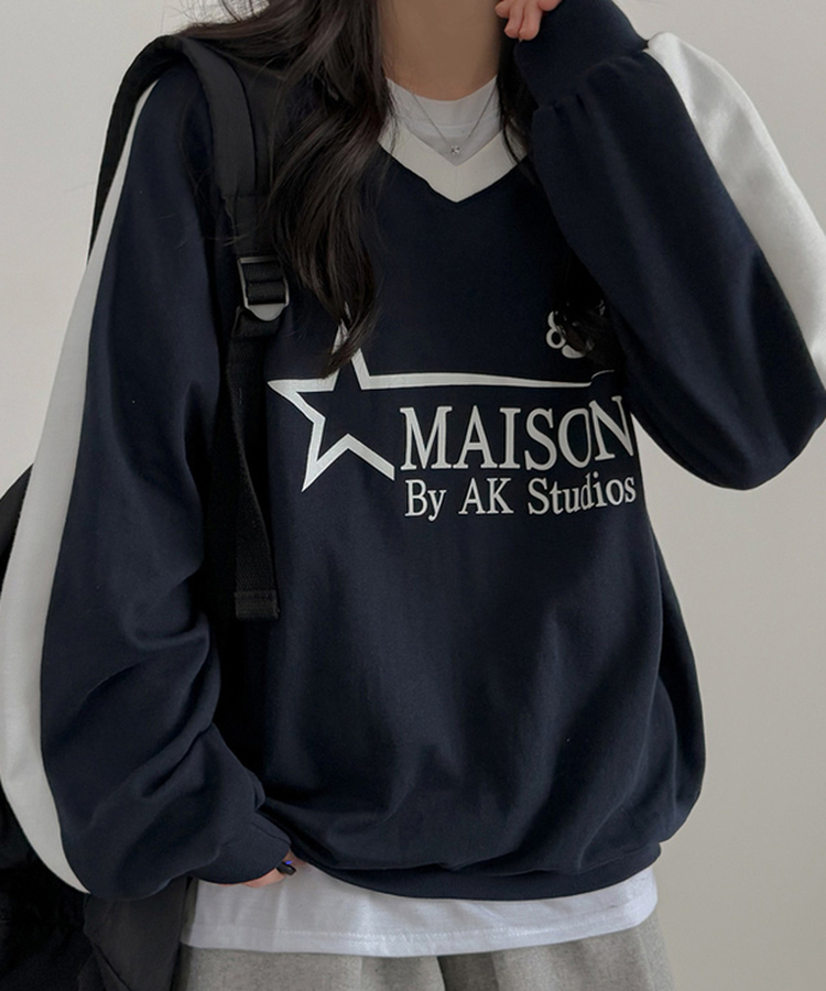 スターバイカラーVネックトレーナー NAVY