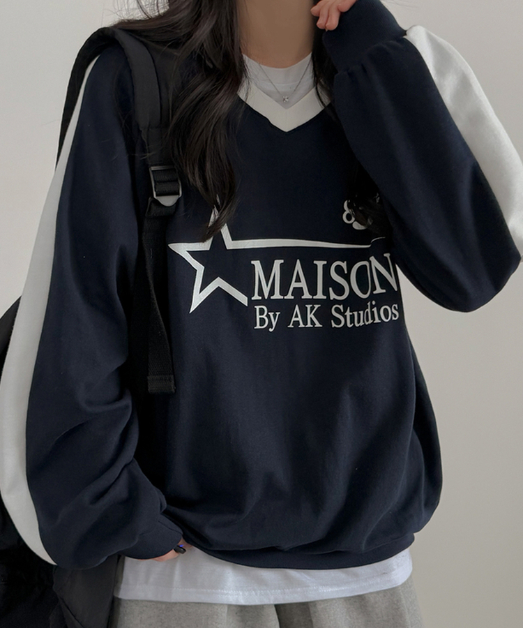 スターバイカラーVネックトレーナー NAVY