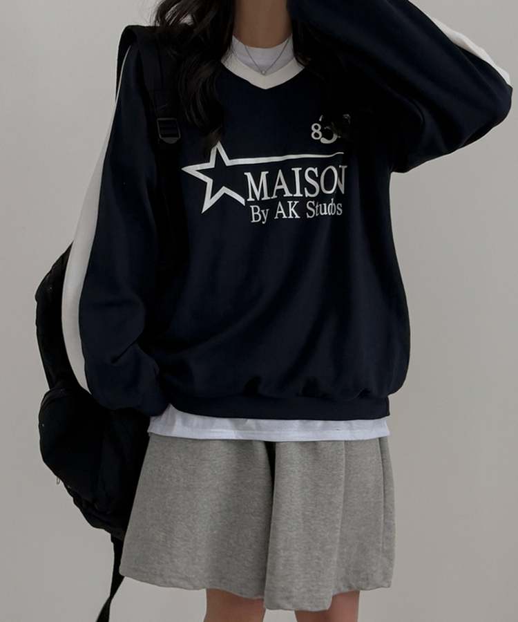 スターバイカラーVネックトレーナー NAVY