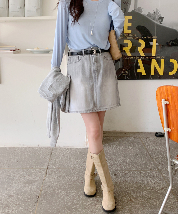デイリーデニムミニスカート grey blue