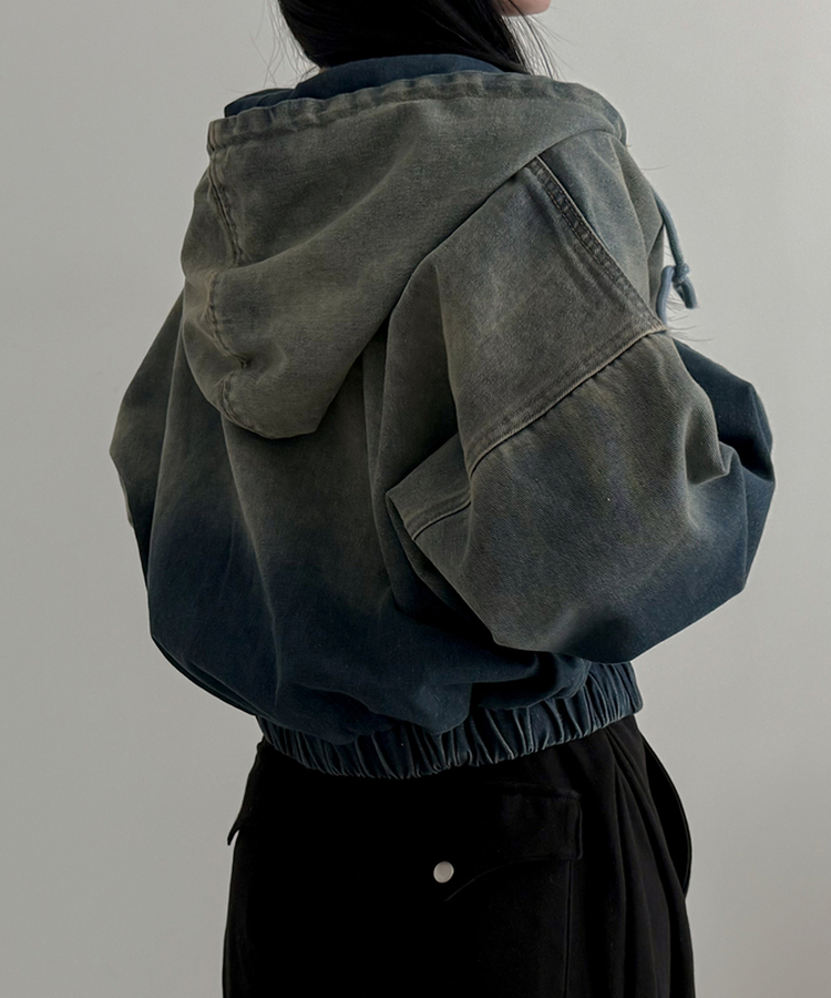 ウォッシングデニムフードジップアップ BLUE DENIM