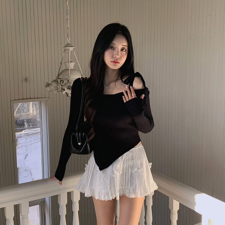 リボンレースフリルミニスカート IVORY