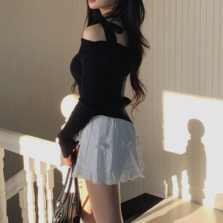 リボンレースフリルミニスカート IVORY