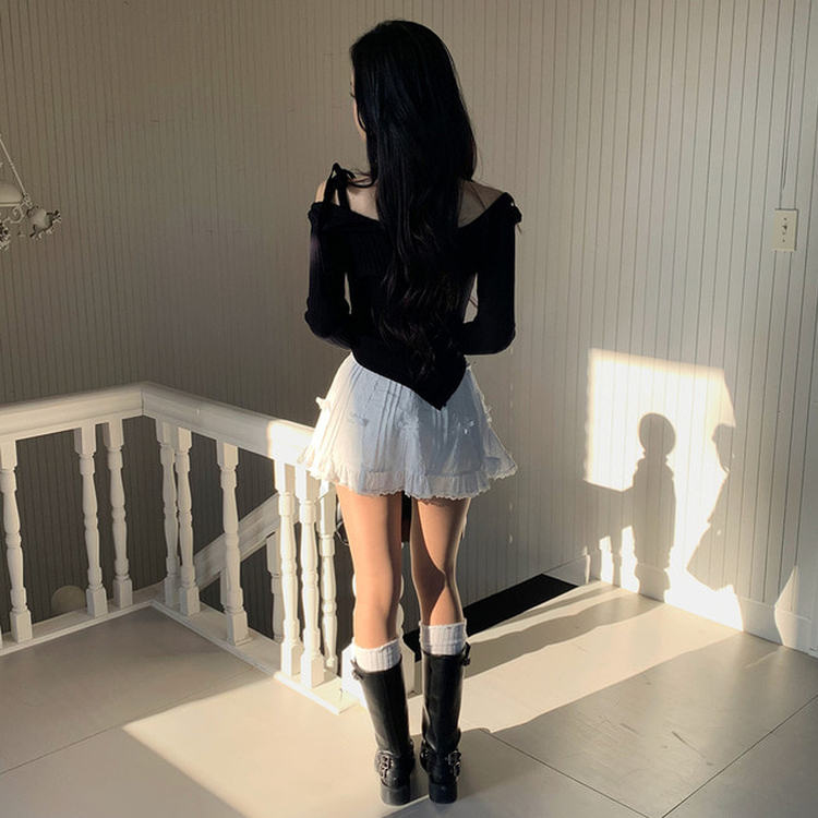リボンレースフリルミニスカート IVORY