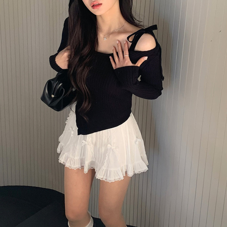 リボンレースフリルミニスカート IVORY