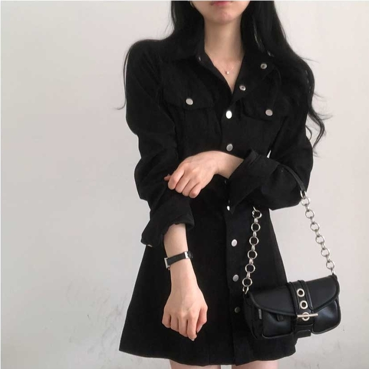 コーデュロイポケットワンピース BLACK