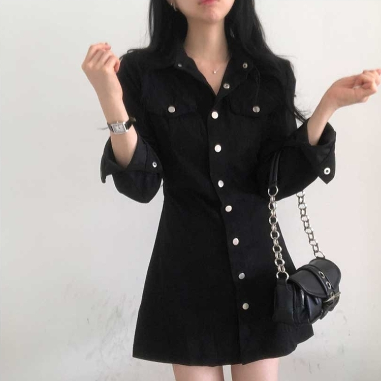 コーデュロイポケットワンピース BLACK