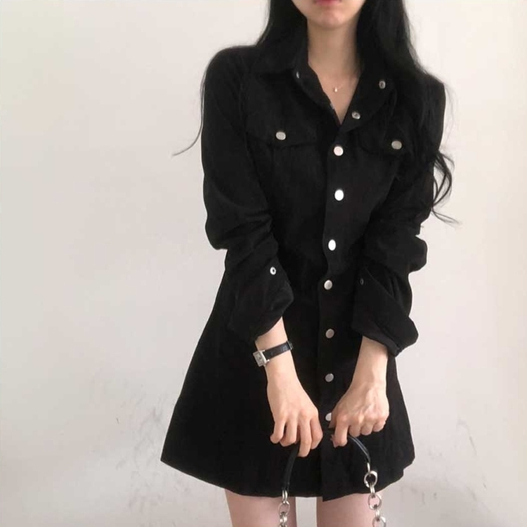 コーデュロイポケットワンピース BLACK