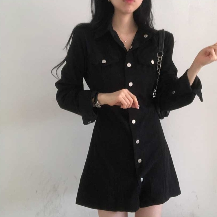 コーデュロイポケットワンピース BLACK