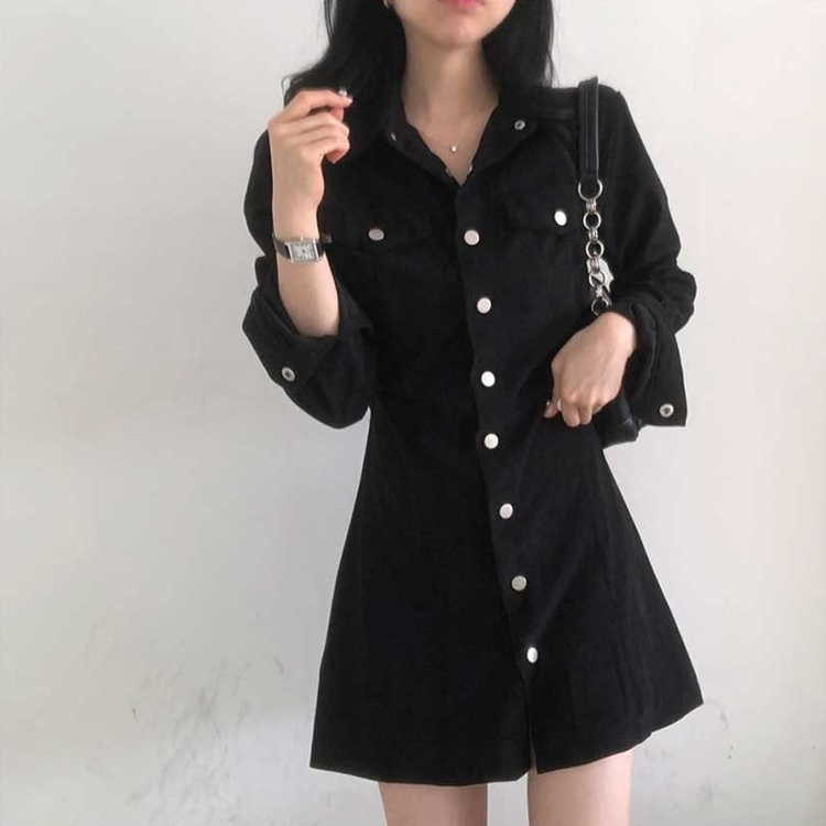 コーデュロイポケットワンピース BLACK