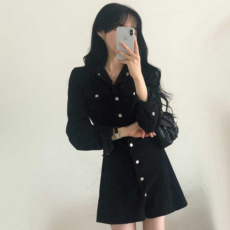 コーデュロイポケットワンピース BLACK