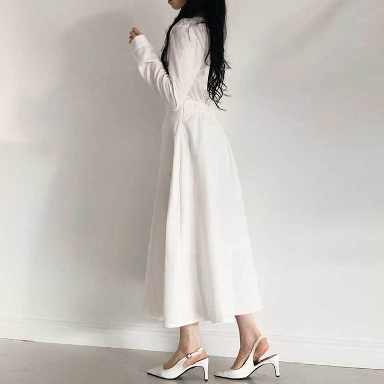 ボタンカラーフレアロングワンピース WHITE