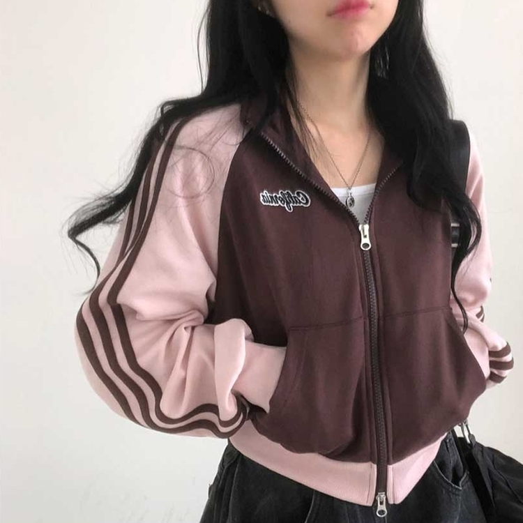 カジュアルバイカラーフルジップアップ BROWN