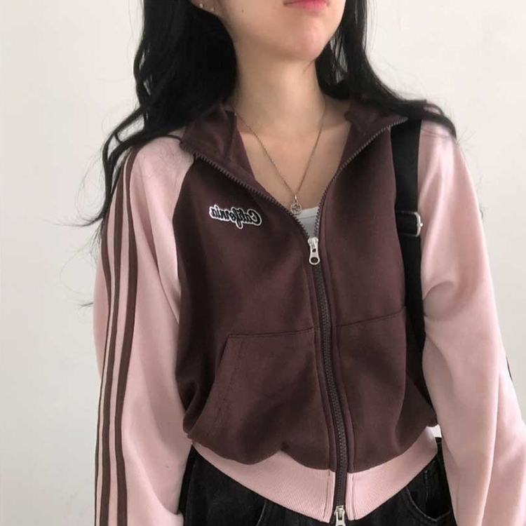 カジュアルバイカラーフルジップアップ BROWN