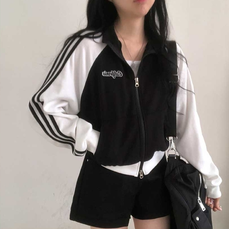カジュアルバイカラーフルジップアップ BLACK