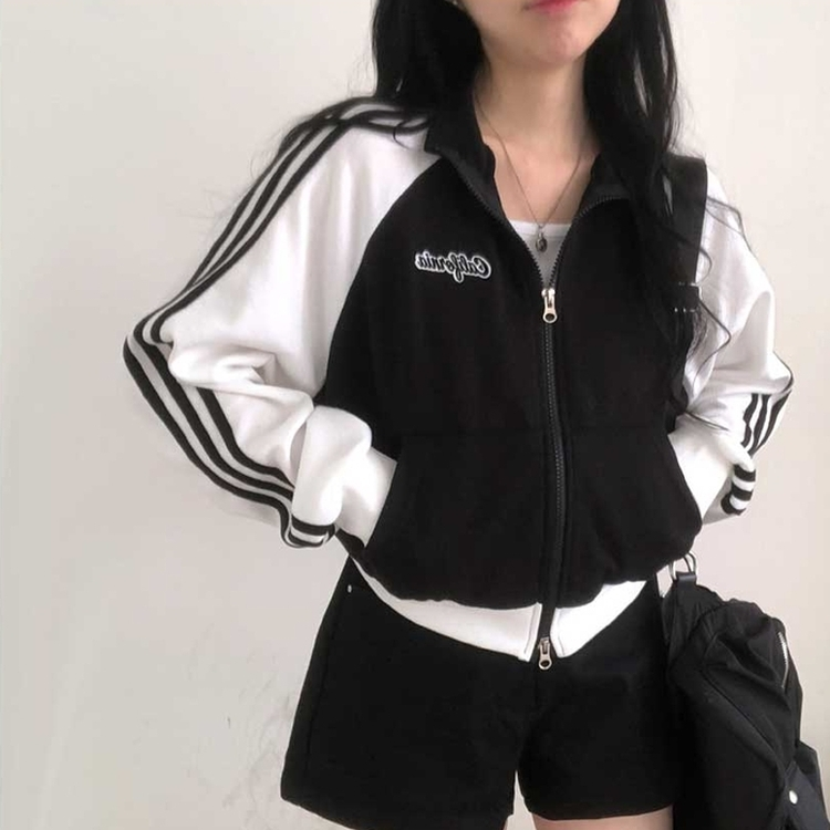 カジュアルバイカラーフルジップアップ BLACK