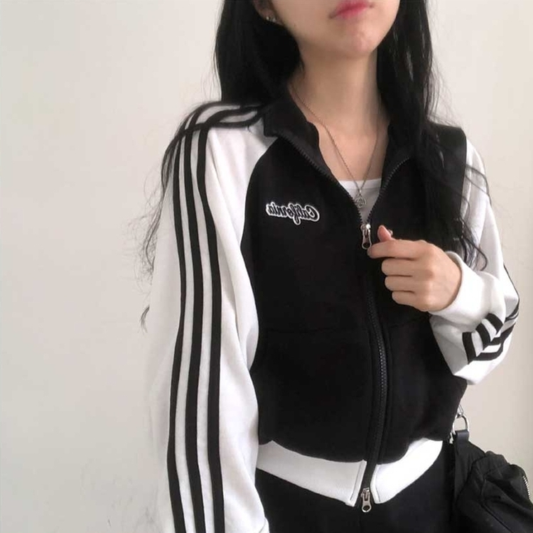 カジュアルバイカラーフルジップアップ BLACK