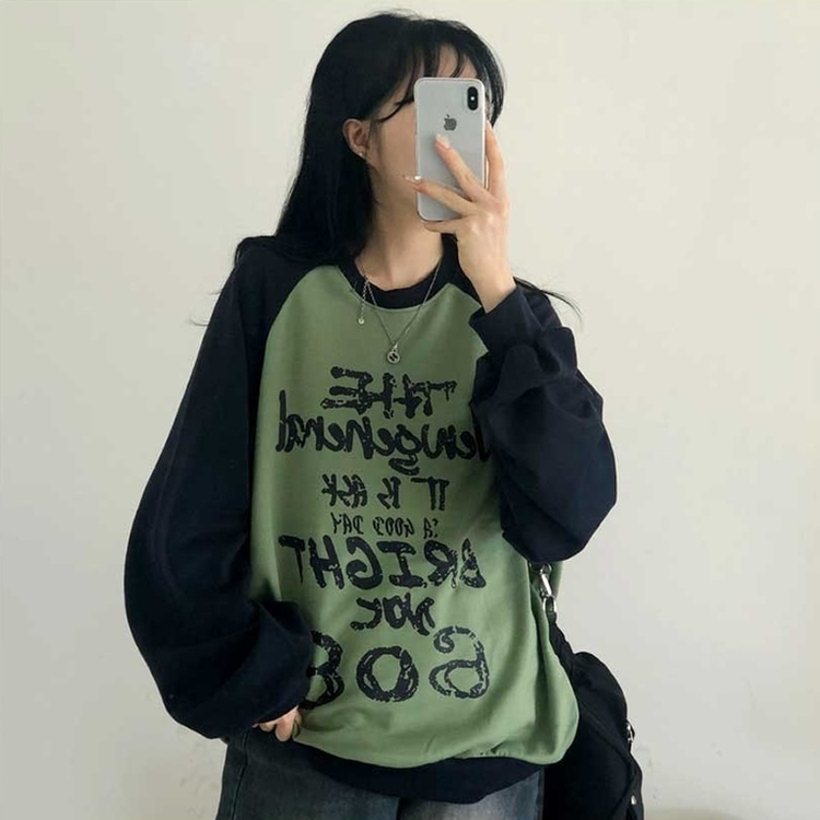 ラグランバイカラーレタリングトレーナー NAVY