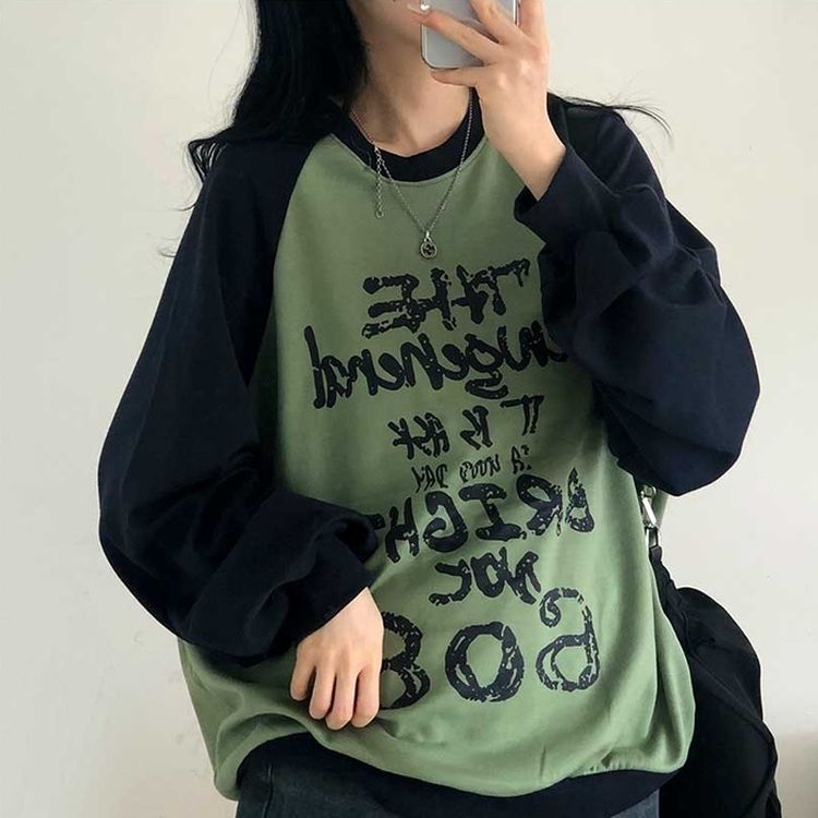 ラグランバイカラーレタリングトレーナー NAVY